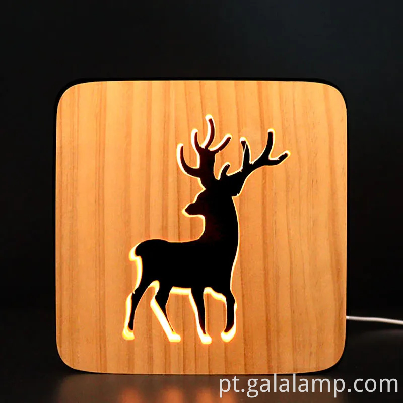 Luz criativa 3D Night, escultura oca de madeira maciça, lâmpada de mesa LED